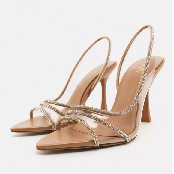 Zara Shoes - NEW - Zara Women's Tan Strappy Rhinestone High Sandal Heels EU Size 39 / US 8